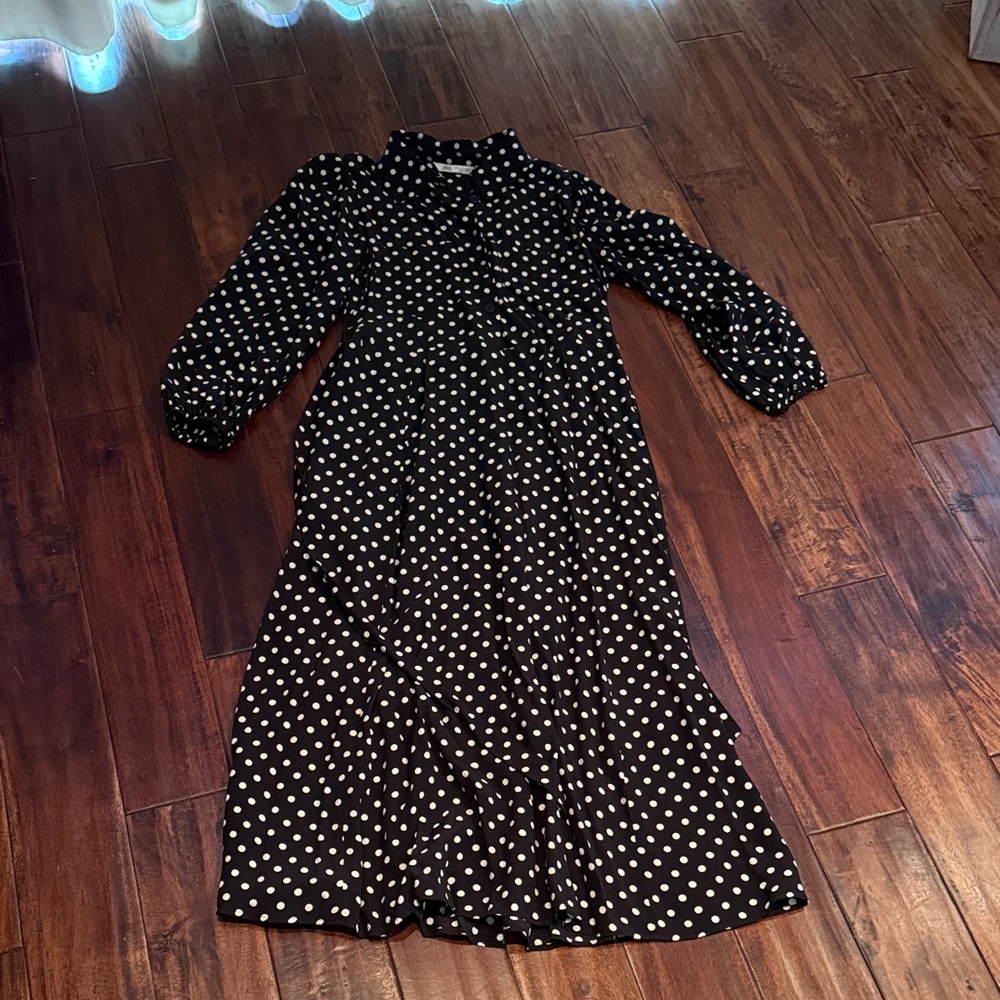 Zara Black and White Polka Dot Long Sleeve Dress